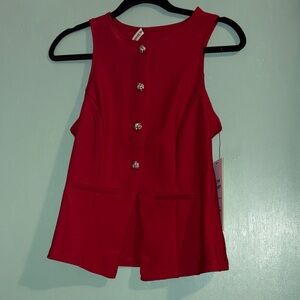 Red Sleeveless Top with Button Details